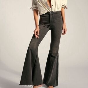 Free People Just Float On Flare Leg Bell Bottom Raw Hem Jeans High Rise Black 25